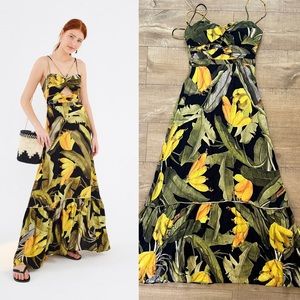 Farm Rio Black Banana Craze Cut-out Maxi Dress